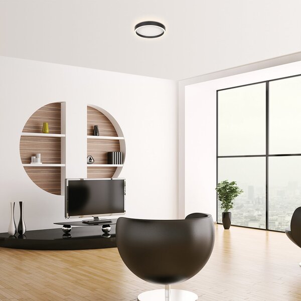 Steinhauer Plafonieră LED Ringlux, negru, Ø 30 cm, metal, 2.700 K, reglabil, Negru, Camera de zi / sufragerie, Metal, Modern