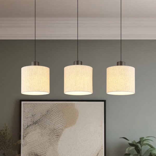 Globo Lampă suspendată LED Thea, lungime 74 cm, cu 3 becuri, crem/negru mat, Bej, Camera de zi / sufragerie, Țesătură / Textil, Scandinavă