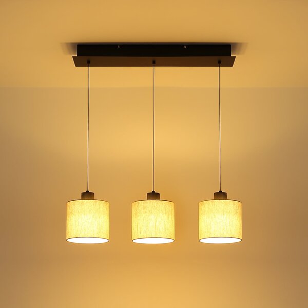 Globo Lampă suspendată LED Thea, lungime 74 cm, cu 3 becuri, crem/negru mat, Bej, Camera de zi / sufragerie, Țesătură / Textil, Scandinavă