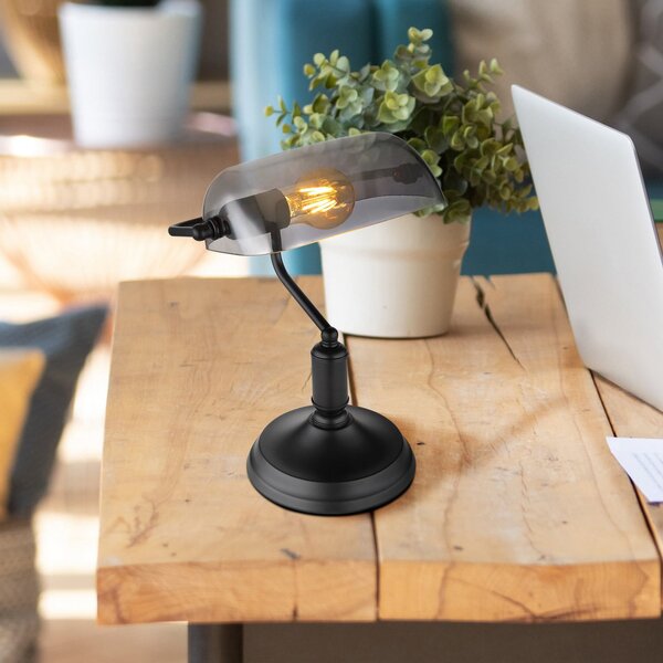 Globo Lampa de masă Antique, culoare fum/negru mat, înălțime 37 cm, Negru, dormitor, Metal, Design industrial