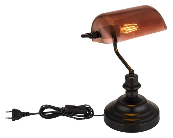 Globo Lampa de masă Antique, culoare cupru/negru mat, înălțime 37 cm, Negru, dormitor, Metal, Design industrial