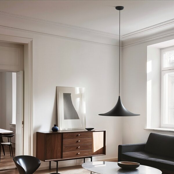 Linea Light Lampă suspendată Morgana, negru/nichel, metal, Ø 48 cm, E27, reglabil, Negru, Camera de zi / sufragerie, Aluminiu, Modern
