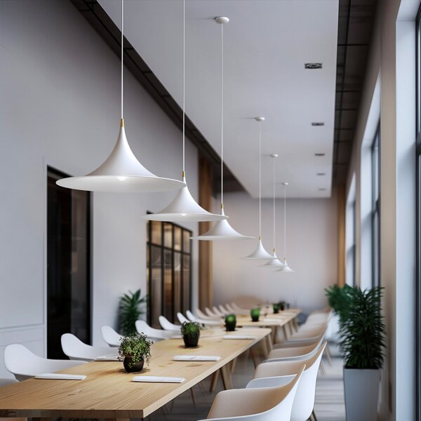 Linea Light Lampă suspendată Morgana, alb/nichel, metal, Ø 48 cm, E27, reglabil, Alb, Camera de zi / sufragerie, Aluminiu, Modern