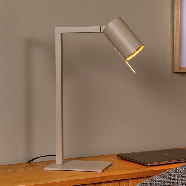 Lucide Lampă de birou Lesley, gri-maro, înălțime 50 cm, metal, Bej, Studiu / Birou, Metal, Modern
