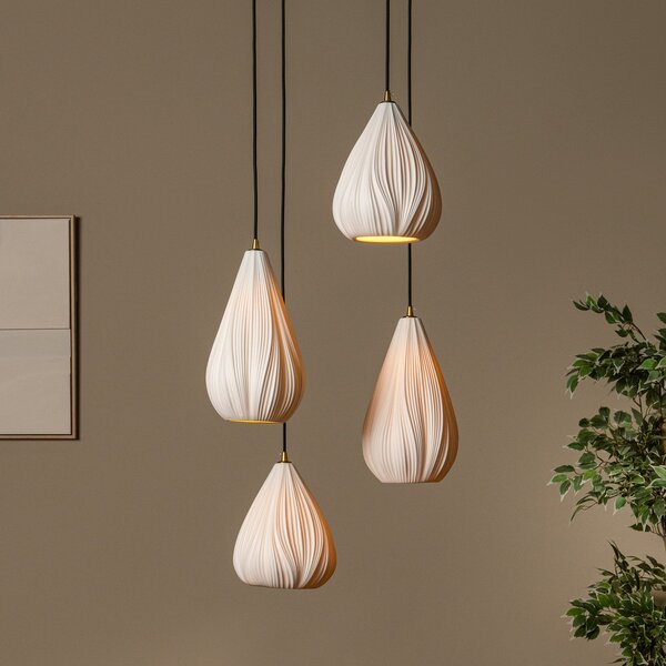 Lucide Lampă suspendată Cinzia, alb/negru, Ø 55 cm, porțelan, 4 becuri., reglabil, Alb, Camera de zi / sufragerie, Ceramică, Modern