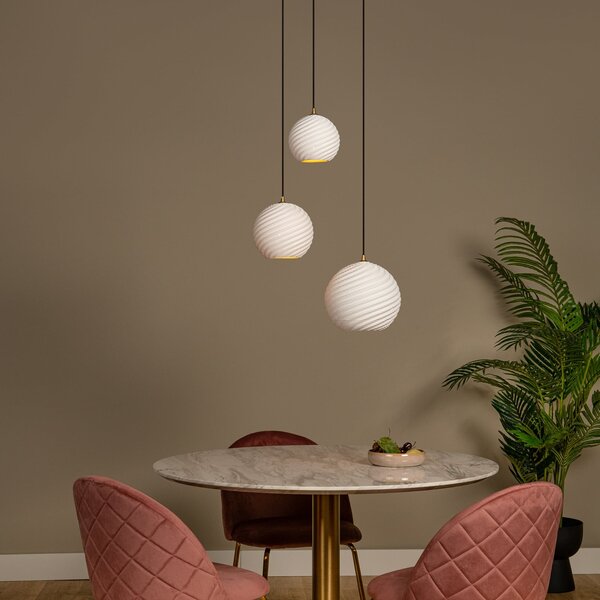 Lucide Lampă suspendată Bina, lungime 45 cm alb/negru, porțelan 3 becuri., reglabil, Alb, Camera de zi / sufragerie, Ceramică, Modern