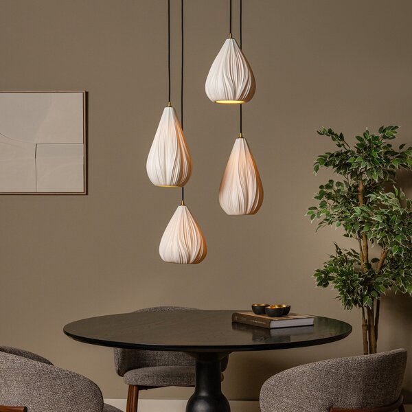 Lucide Lampă suspendată Cinzia, alb/negru, Ø 55 cm, porțelan, 4 becuri., reglabil, Alb, Camera de zi / sufragerie, Ceramică, Modern