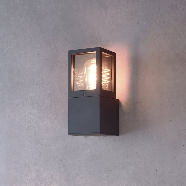 Deko-Light Lumină exterioară Facado 2 Square, aluminiu, gri închis, E27, reglabil, Negru, Aluminiu, Modern, Priză de perete top