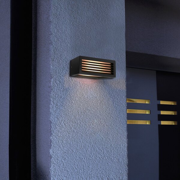 Deko-Light Lampă de perete exterior Rilongo cu intensitate redusă, sus/jos, aluminiu, gri, reglabil, Negru, Aluminiu, Modern, Priză de perete sus / jos
