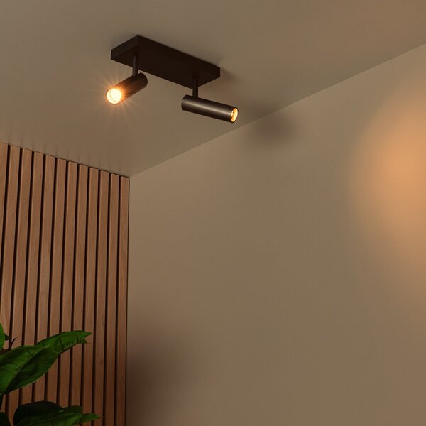 Lucide Spot de tavan Grado, lungime 25 cm, gri, metal, 2 becuri., reglabil, Gri, Camera de zi / sufragerie, Aluminiu, Modern