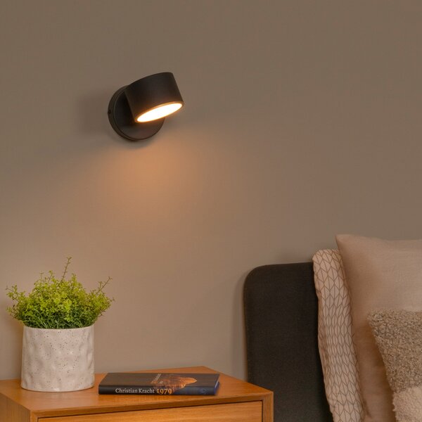 Lucide Aplică LED Gian, negru, lățime 11 cm, metal, reglabil, Negru, Camera de zi / sufragerie, Metal, Modern