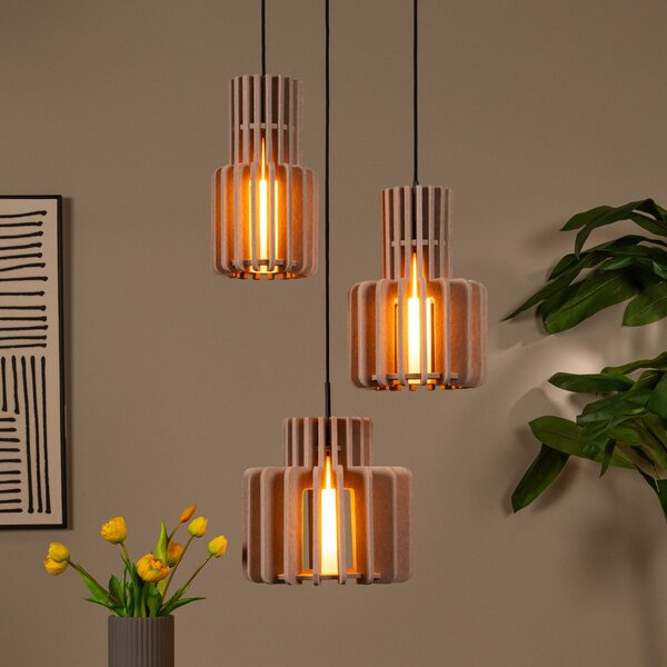 Lucide Lampă suspendată Rollo, taupe, Ø 50 cm, țesătură/metal/sticlă, 3 becuri., reglabil, Bej, Camera de zi / sufragerie, Țesătură / Textil