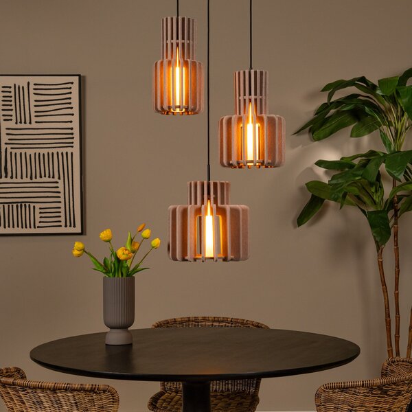 Lucide Lampă suspendată Rollo, taupe, Ø 50 cm, țesătură/metal/sticlă, 3 becuri., reglabil, Bej, Camera de zi / sufragerie, Țesătură / Textil