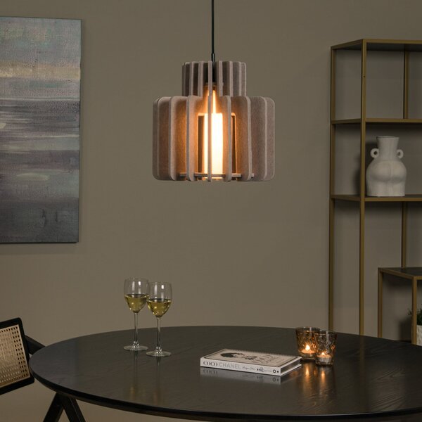 Lucide Lampă suspendată Rollo, taupe, Ø 31 cm, țesătură/metal/sticlă, reglabil, Bej, Camera de zi / sufragerie, Țesătură / Textil