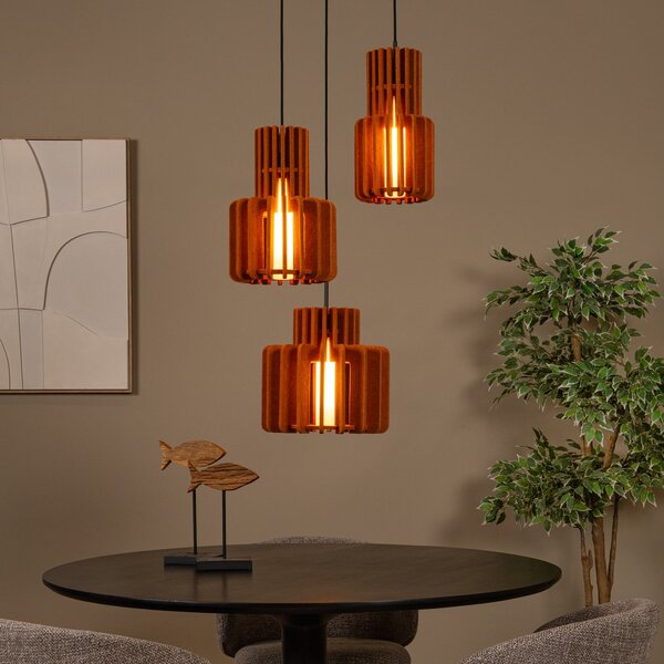 Lucide Lampă suspendată Rollo, teracotă, Ø 50 cm, țesătură/metal, 3 becuri., reglabil, Maro / Rugină, Camera de zi / sufragerie, Țesătură / Textil