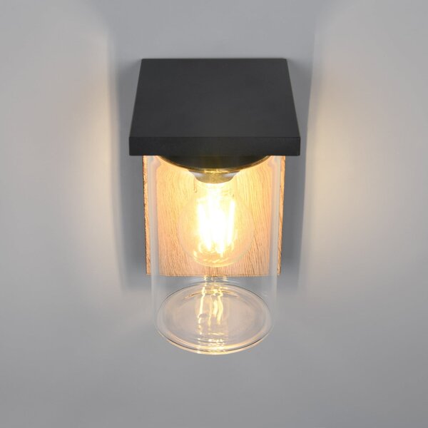 Trio Lighting Lampă de exterior ARDILA, aspect lemn Înălțime 19 cm Metal/sticlă IP44, reglabil, Lemn, Aluminiu, Modern, Perete unghiular