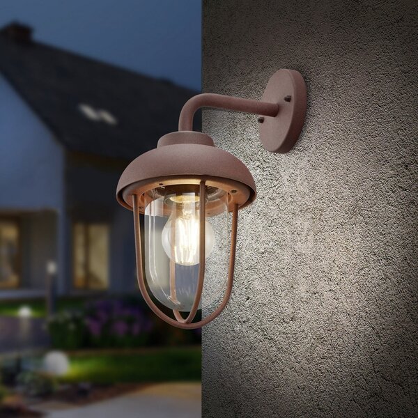 Trio Lighting Lampă de exterior DUERO, culoare ruginie Înălțime 33 cm Metal/sticlă IP44, reglabil, Maro / Rugină, Aluminiu, Perete rotund