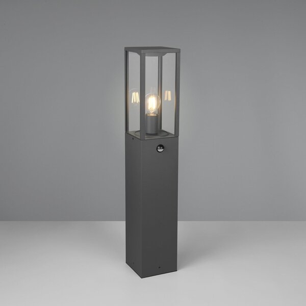 Trio Lighting Bornă luminoasă cu senzor GARONNE, antracit, înălțime 80 cm, metal IP44, reglabil, Negru, Aluminiu, Modern