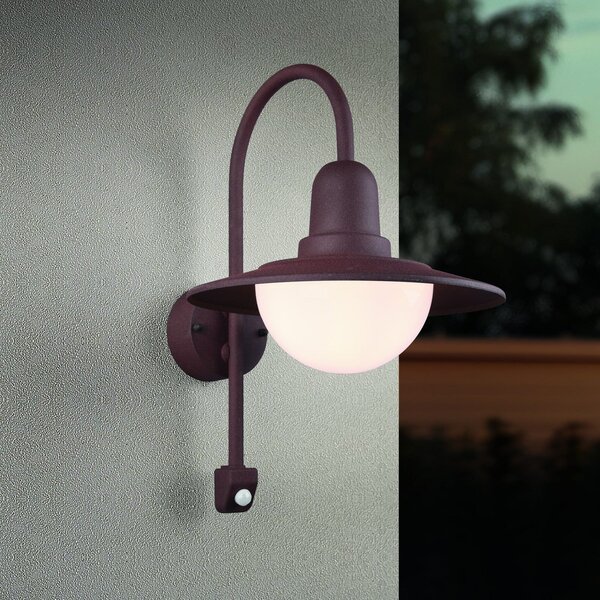 Trio Lighting Lampă de exterior cu senzor NORMAN, rugină, Ø 30 cm metal/sticlă IP44, reglabil, Maro / Rugină, Aluminiu, Perete rotund