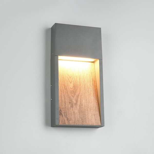 Trio Lighting Lampă LED pentru exterior SALMON, aspect lemn, metal Înălțime 33 cm IP44, Lemn, Aluminiu, Modern, Soclu de perete jos