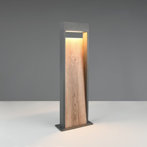 Trio Lighting Bornă luminoasă LED SALMON, aspect lemn, înălțime 60 cm, metal, IP44, Lemn, Aluminiu, Modern