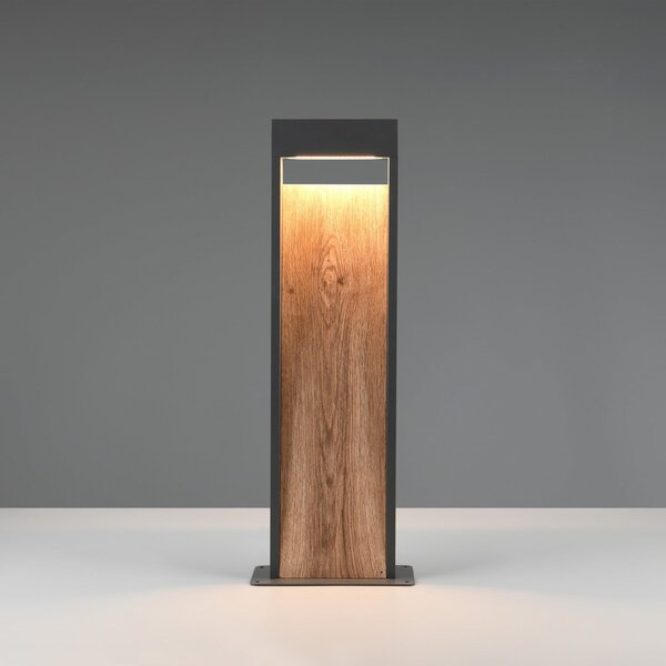 Trio Lighting Bornă luminoasă LED SALMON, aspect lemn, înălțime 60 cm, metal, IP44, Lemn, Aluminiu, Modern
