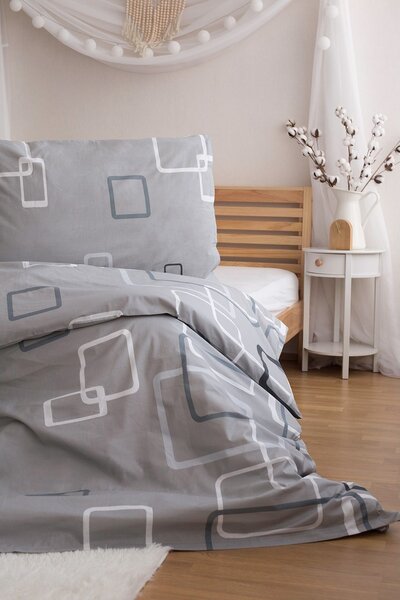 Lenjerie de pat de bumbacJerry Fabrics Pătrate gri, 140 x 200 cm, 70 x 90 cm