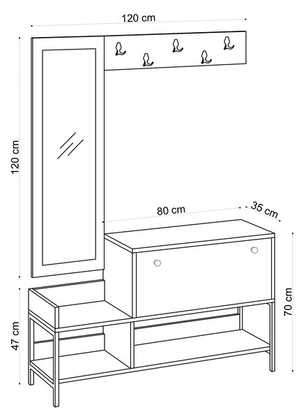 Mobilier hol Aliex 45 (stejar safir) (cu oglindă). 1072470