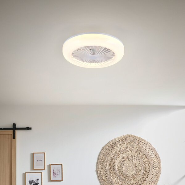 Reality Leuchten Ventilator LED Mora, DC, silențios, Ø 45 cm, CCT, telecomandă, reglabil, Alb, Camera de zi / sufragerie, Plastic, Modern