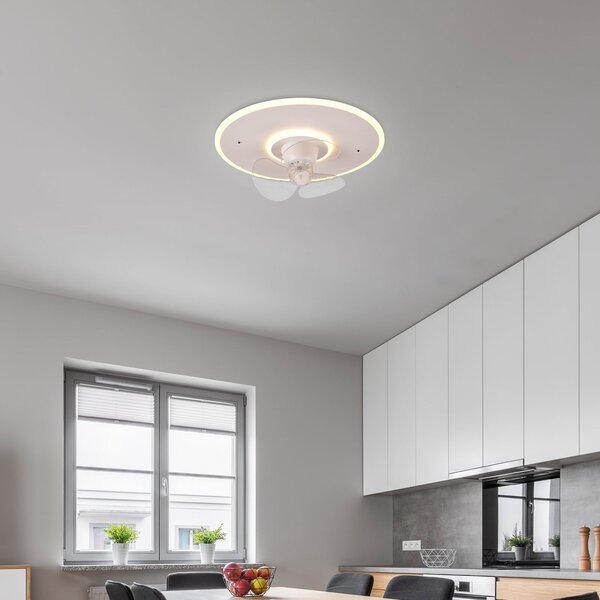 Reality Leuchten Ventilator LED Nybro, alb, DC, silențios, Ø 50 cm, CCT, telecomandă, reglabil, Alb, Camera de zi / sufragerie, Metal, Modern