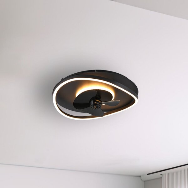 Reality Leuchten Ventilator LED Sortland, DC, silențios, 50 cm, CCT, telecomandă, reglabil, Negru, Camera de zi / sufragerie, Metal, Modern