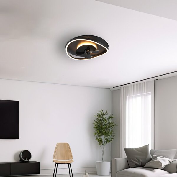 Reality Leuchten Ventilator LED Sortland, DC, silențios, 50 cm, CCT, telecomandă, reglabil, Negru, Camera de zi / sufragerie, Metal, Modern