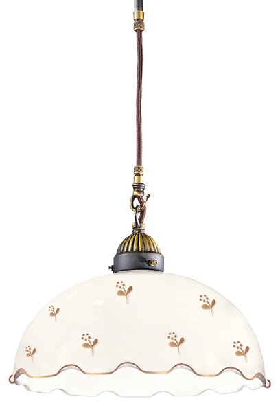 Austrolux Kolarz Lampă suspendată Nonna Ø 30 cm Floare aurie Margine ondulată, reglabil, Alb, Camera de zi / sufragerie, Sticlă, Casă de țară / Rustic