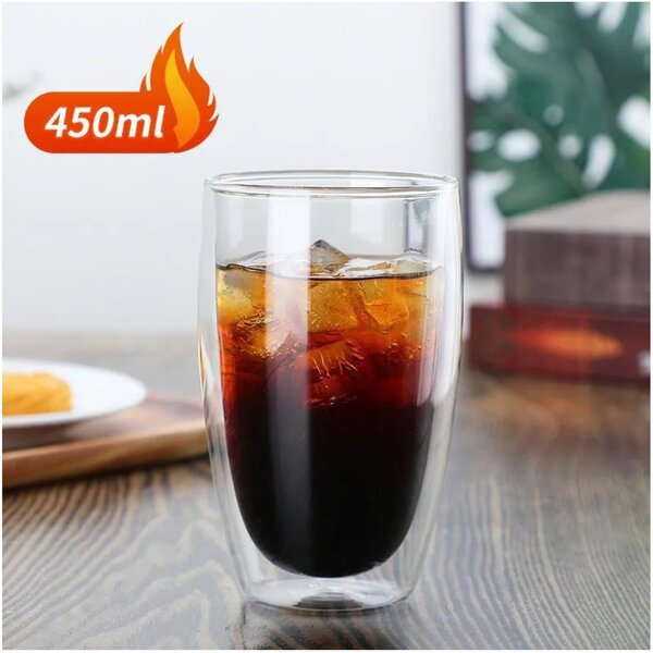 Pahar 450 ml din sticla Borosilicata cu pereti dubli