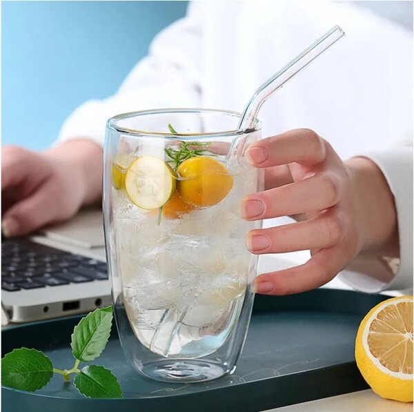 Pahar 450 ml din sticla Borosilicata cu pereti dubli