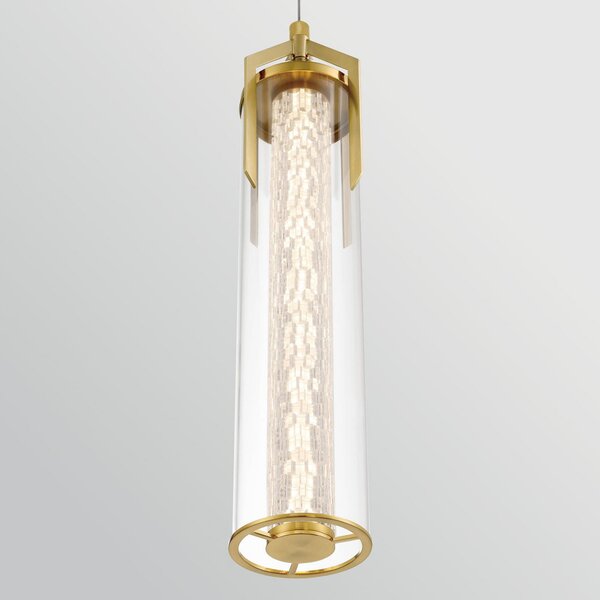 Quintiesse Lampă suspendată LED ESPADA, auriu periat, Ø 15 cm metal/sticlă, reglabil, Auriu / Alamă, Camera de zi / sufragerie, Aluminiu, Modern