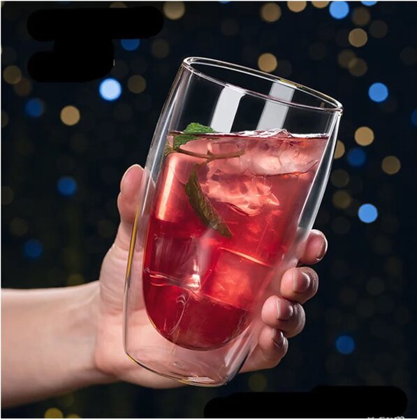 Pahar 450 ml din sticla Borosilicata cu pereti dubli