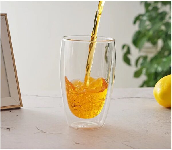 Pahar 450 ml din sticla Borosilicata cu pereti dubli