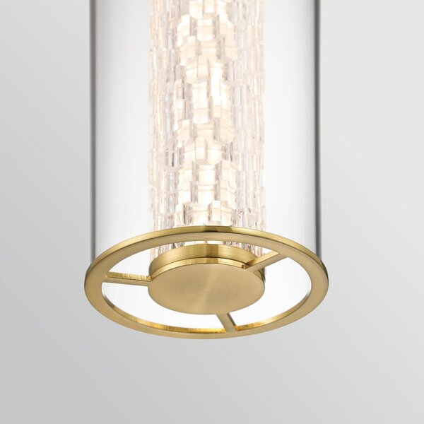 Quintiesse Lampă suspendată LED ESPADA, auriu periat, Ø 15 cm metal/sticlă, reglabil, Auriu / Alamă, Camera de zi / sufragerie, Aluminiu, Modern