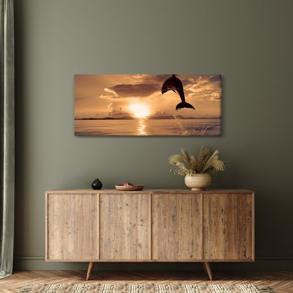 Tablou - Delfin la apus de soare (120x50 cm)
