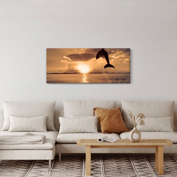 Tablou - Delfin la apus de soare (120x50 cm)