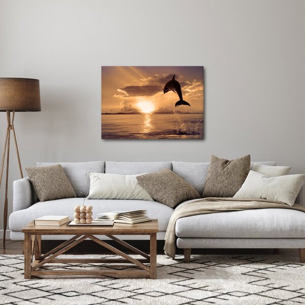 Tablou - Delfin la apus de soare (70x50 cm)