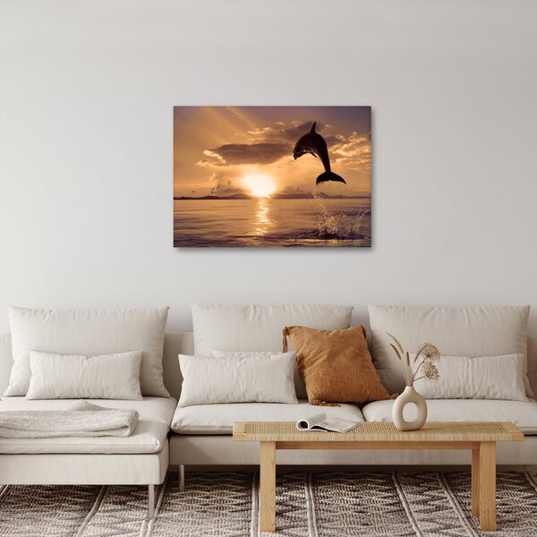 Tablou - Delfin la apus de soare (70x50 cm)