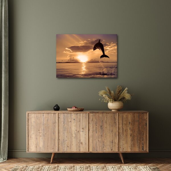 Tablou - Delfin la apus de soare (70x50 cm)