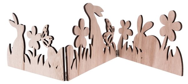 Decorațiune de Paște din lemn Iepurași, 66 x 14,5x 0,5 cm