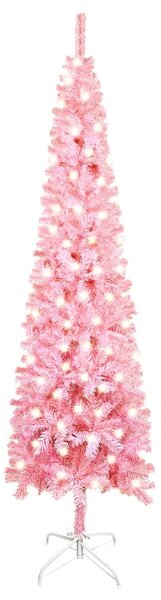 Brad de Crăciun subțire cu LED-uri, roz, 180 cm