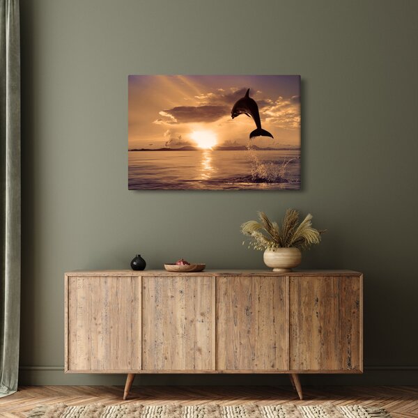 Tablou - Delfin la apus de soare (90x60 cm)