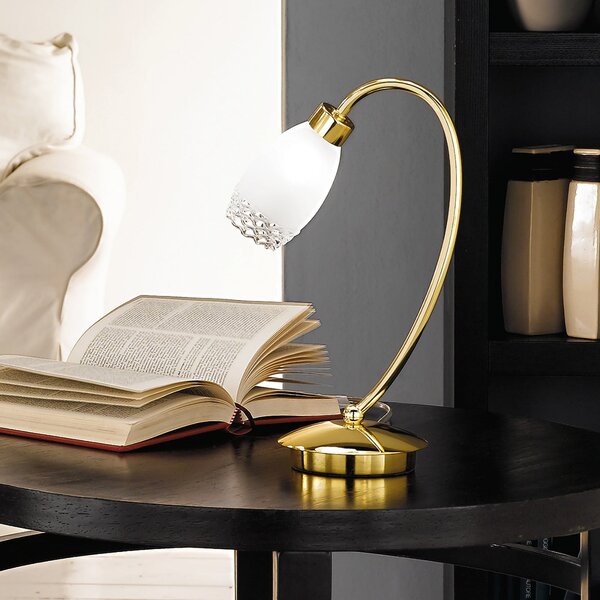 ORION Lampa de masă CARLA, culoare alamă, înălțime 32 cm, metal/sticlă, Auriu / Alamă, Camera de zi / sufragerie, Metal, Antichitate
