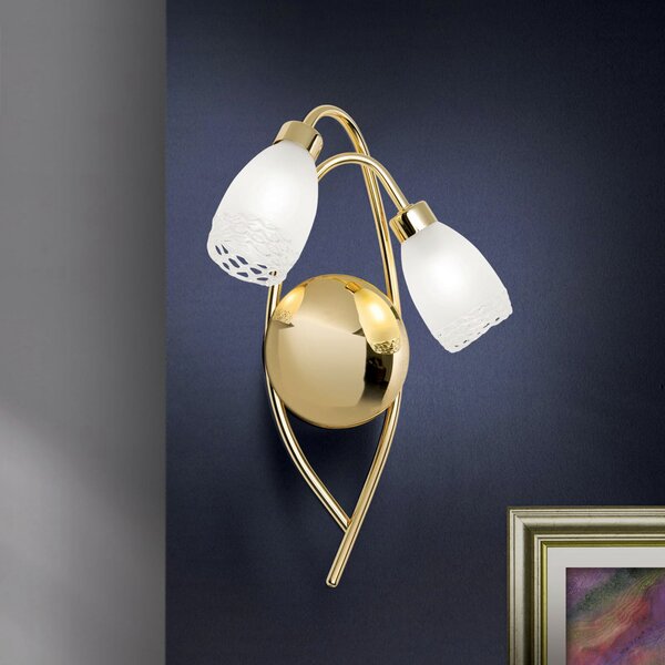 ORION Aplică CARLA, culoare alamă Înălțime 35 cm Metal/sticlă 2 becuri., reglabil, Auriu / Alamă, Camera de zi / sufragerie, Metal, Antichitate