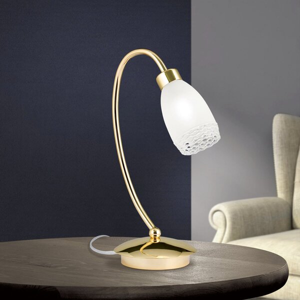 ORION Lampa de masă CARLA, culoare alamă, înălțime 32 cm, metal/sticlă, Auriu / Alamă, Camera de zi / sufragerie, Metal, Antichitate